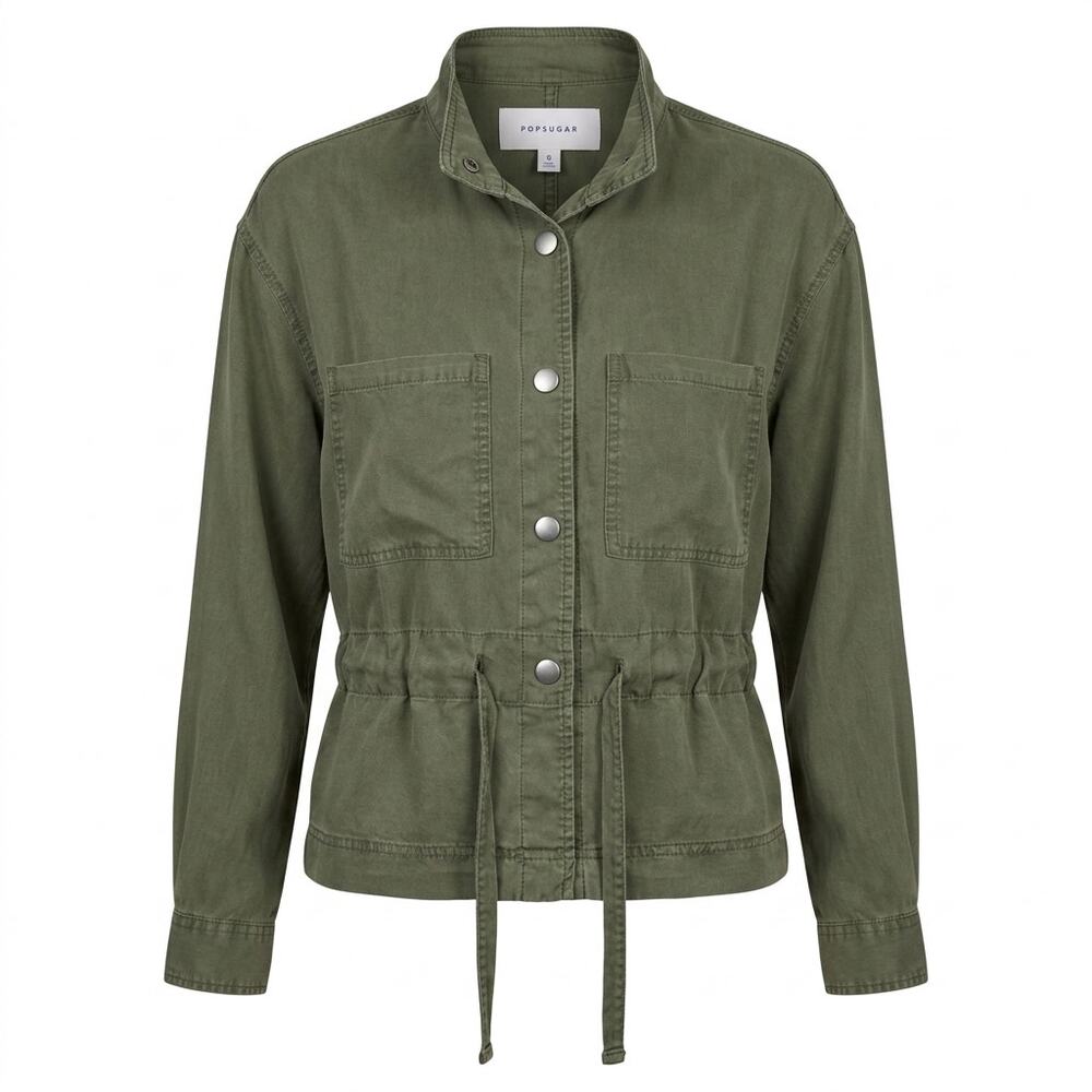 Popsugar Green Pocket Drawstring Waist Utility Jacket Women Size S